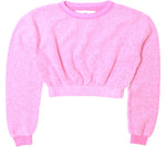 Candy Pink Crew Crop Fleece Sweatshirt Top
