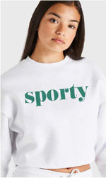 White Sporty Crop Sweatshirt