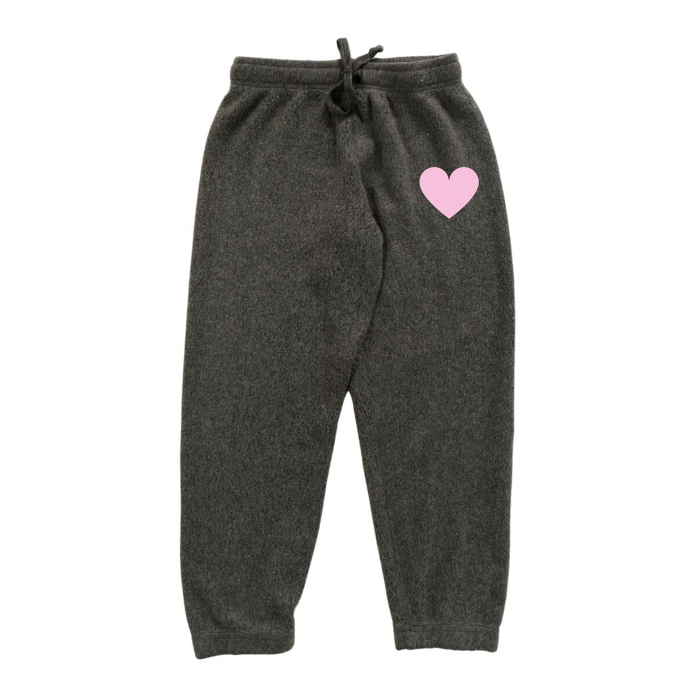 T2 Love Washed Black w/Heart Fleece Athlete Loose Fit Pants