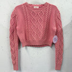 Washed Light Pink Cable Knit Crop Sweater