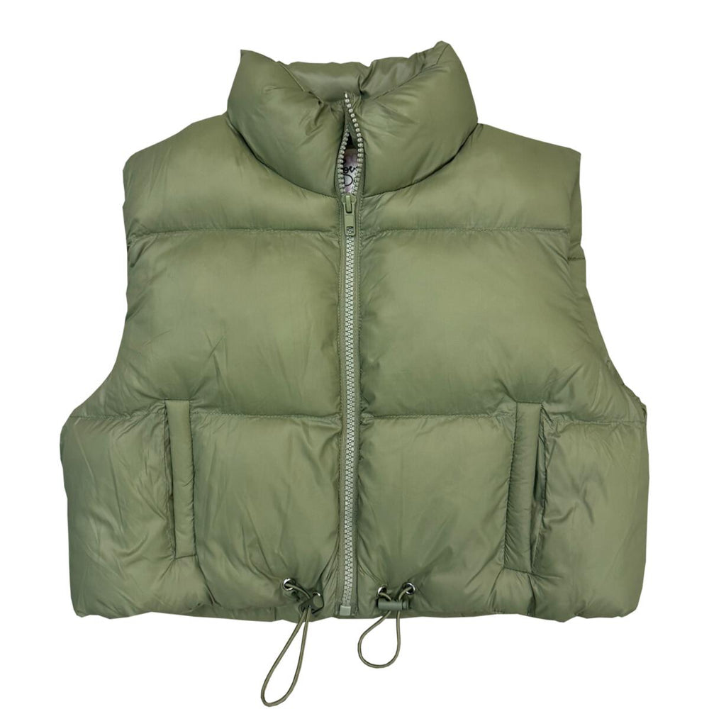 Olive Crop Puffer Vest