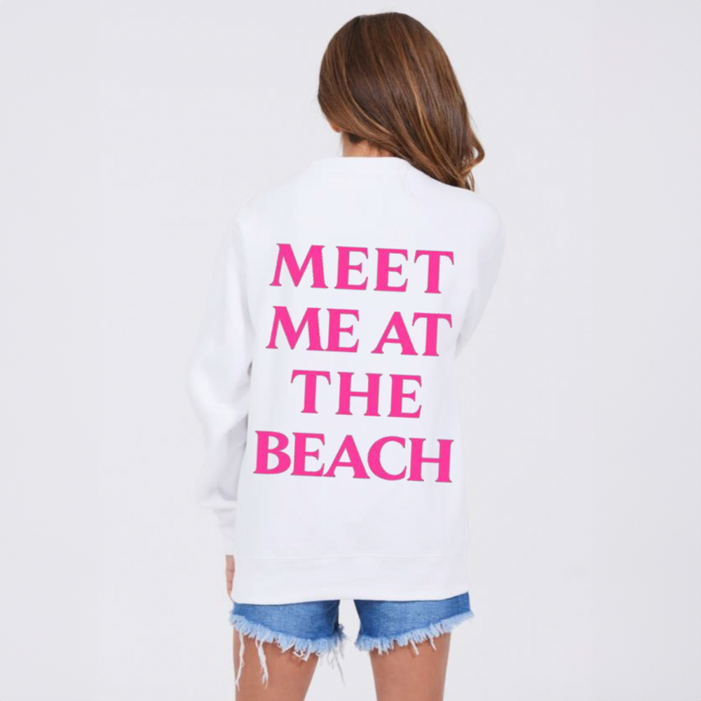 Meet Me at the Beach Oversized White Sweatshirt