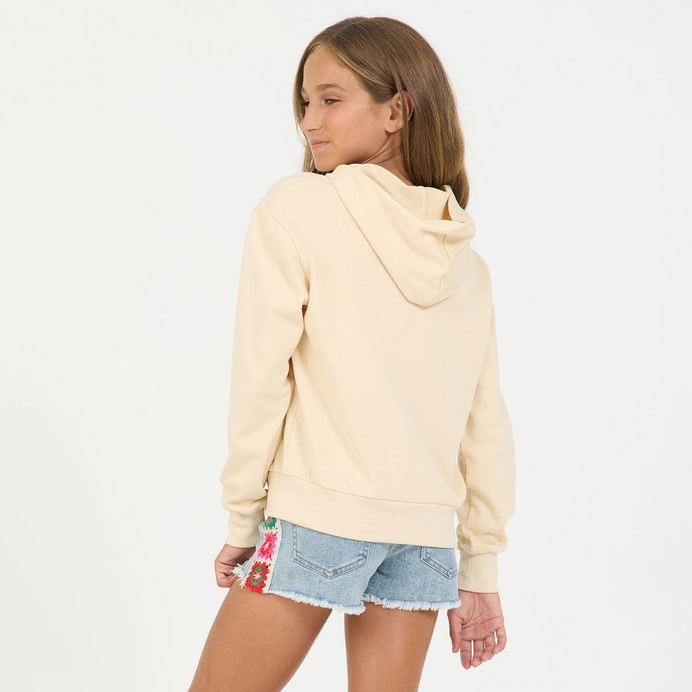 Cream Knit Panel Full Zip Hoodie