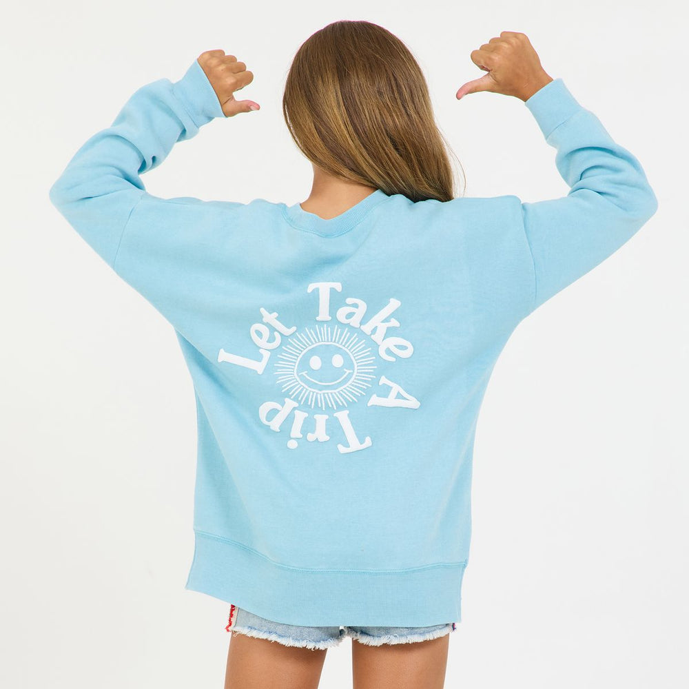 Tropical Blue Let's Take a Trip Oversized Crewneck