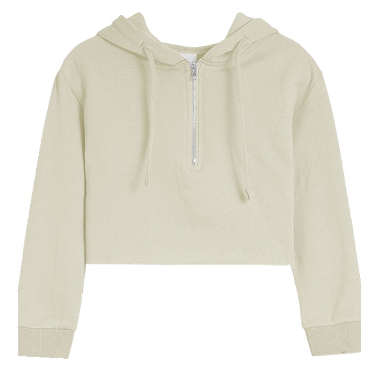 Tween Soft Cloud Crop Half Zip Hoodie Stone