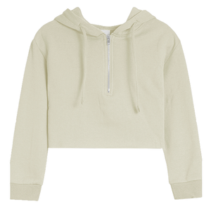 Tween Soft Cloud Crop Half Zip Hoodie Stone