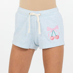 Vintage Havana Blue Cherry Embroidered Ribbed Short