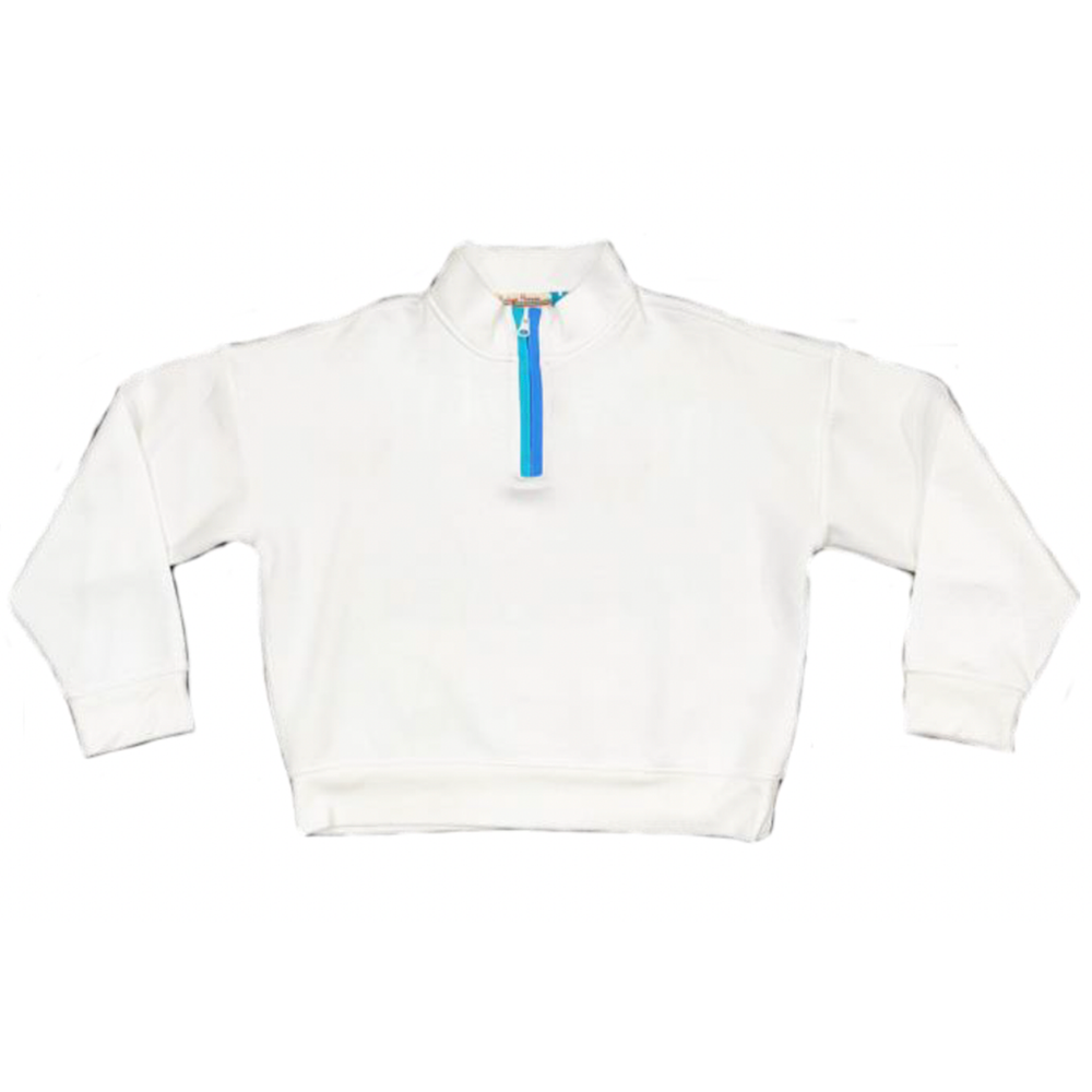 White Colorblock Cloud Aqua/Ocean Blue Zip Sweatshirt