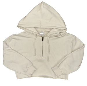 Tween Soft Cloud Crop Half Zip Hoodie Stone