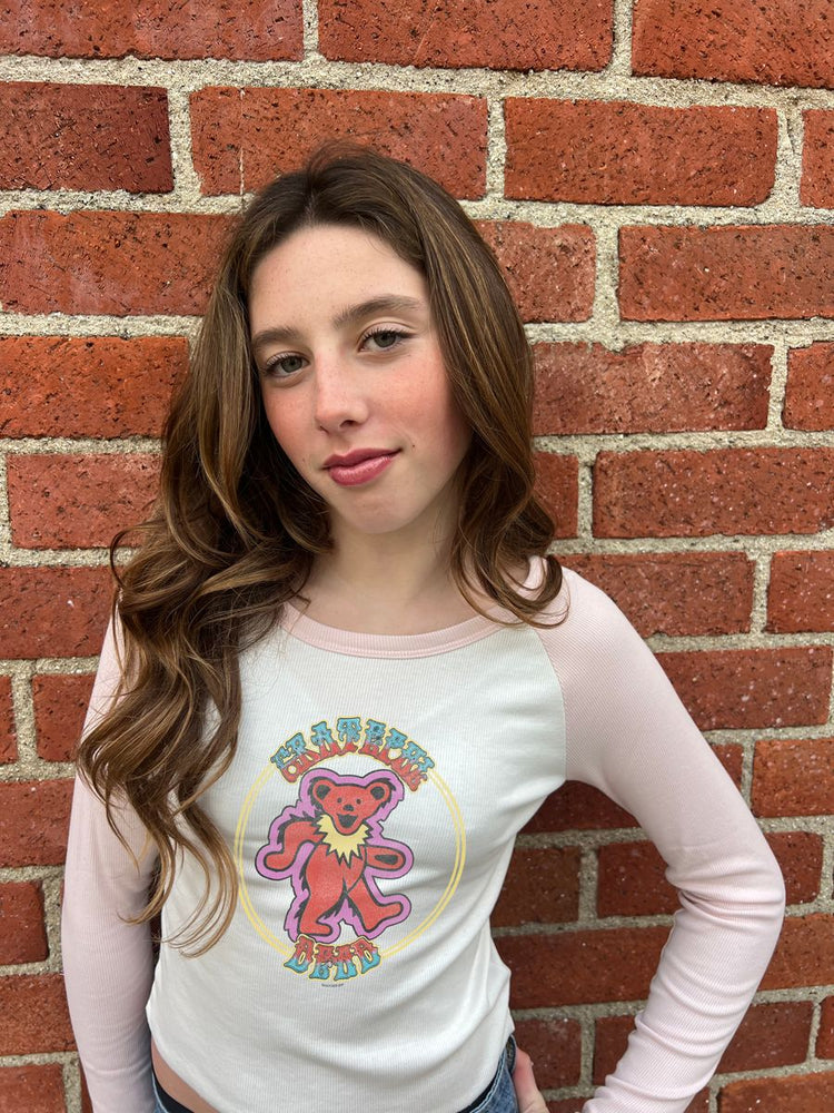 Grateful Dead Bear Pink Rib Raglan Tee