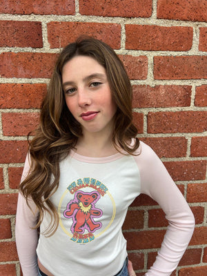 Grateful Dead Bear Pink Rib Raglan Tee