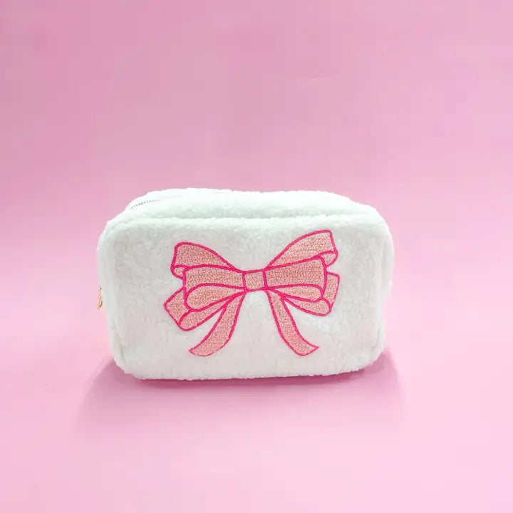 Pink Bow Sherpa Cosmetic Bag