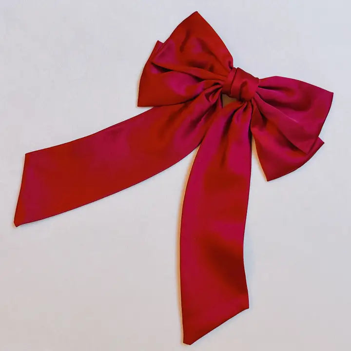 Wine Doubled Satin Bow Hair Clip