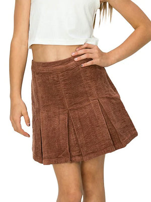 Tractr Brown Pleated Corduroy Skirt