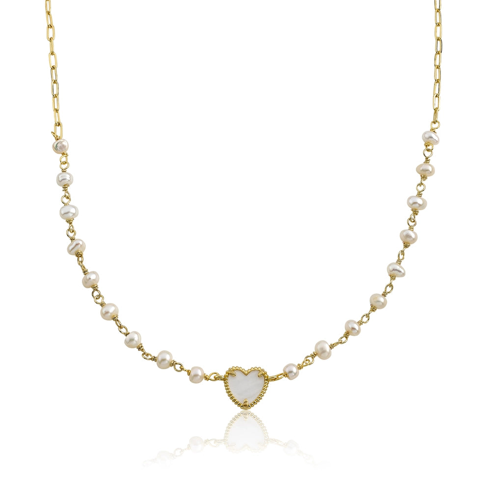 Mother of Pearl Necklace White Heart