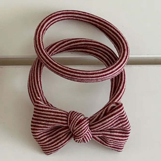 Seamless Red Striped Bow Hair Tie Set