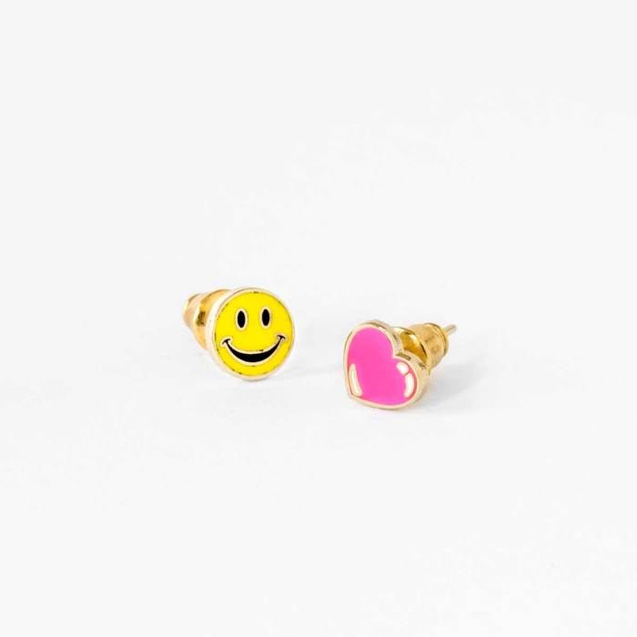 Happy Face & Hot Pink Heart Earrings