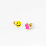 Happy Face & Hot Pink Heart Earrings