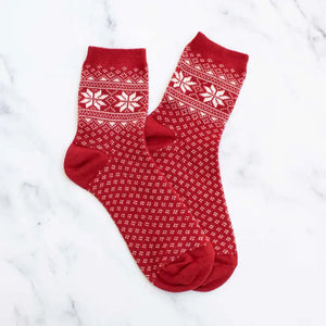 Holiday Red Snowflake Socks