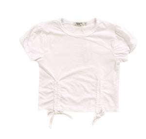 White Short Sleeve Double Ruched Front Top