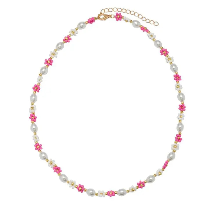 Flower Pearl Beaded Necklace