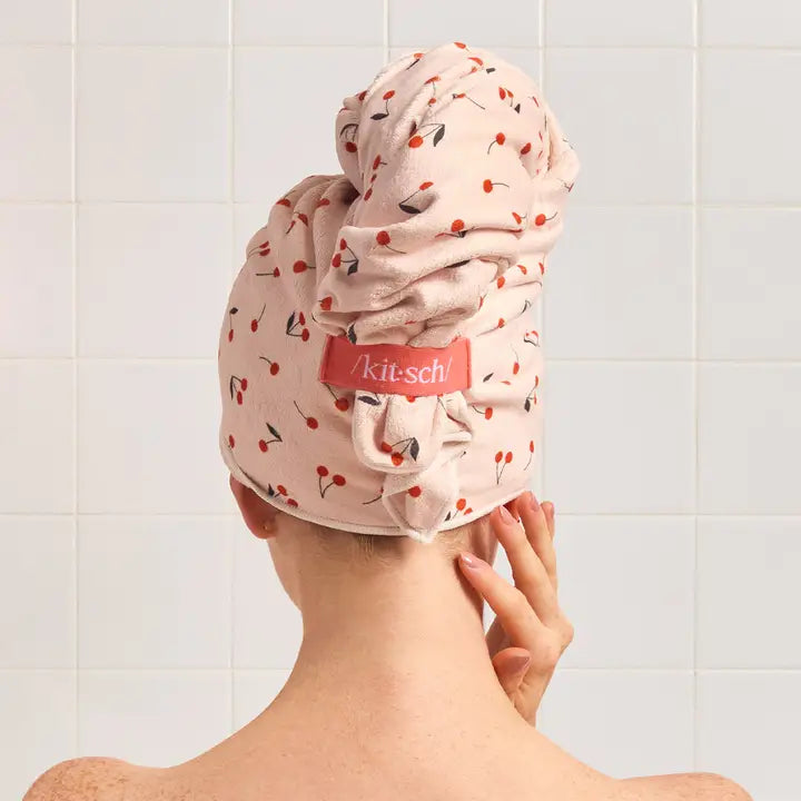 XL Cherry Print Hair Towel Wrap