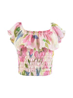 Flowers By Zoe Big Pink Floral Ruched Top