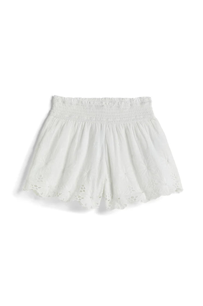 Tractr White Eyelet Smocking Shorts