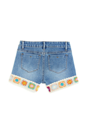 Tractr Hi Rise Indigo Crochet Jean Short