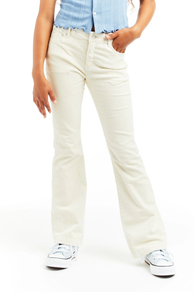 Cream Mid Rise Flare Thin Corduroy Pants