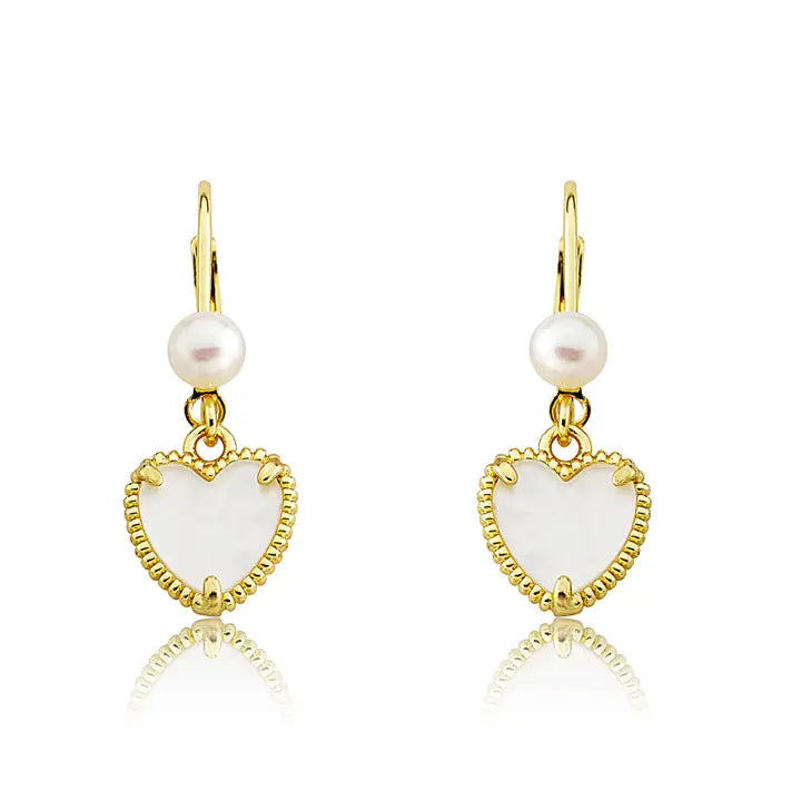 Mother of Pearl Heart Earring with Freshwater Pearl