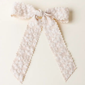 Flower Scalloped Hair Bow Champagne