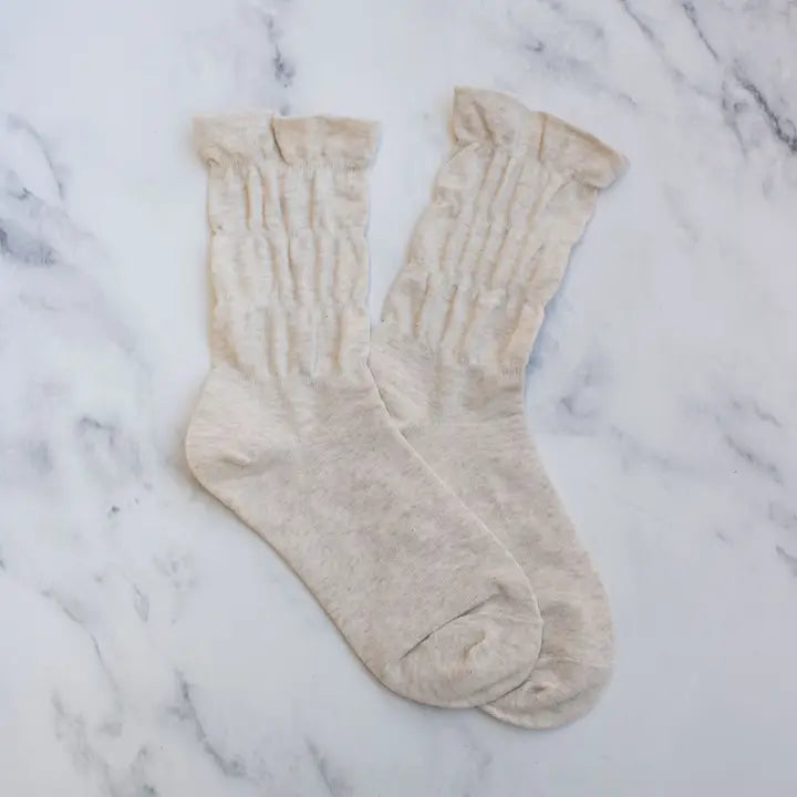 Beige Triple Ruffle Socks