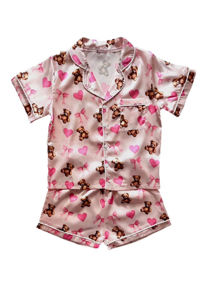 Bears and Bows Silk Loungewear Short PJ Set