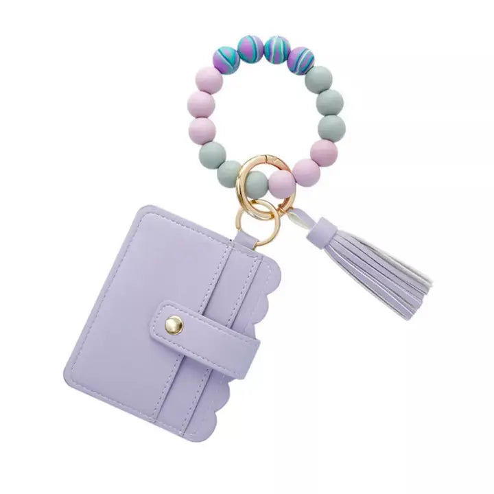 Lavender Wallet Wristlet with Bead Tassel Keychain