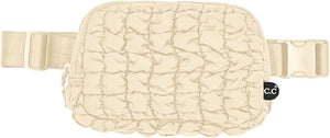 Beige Quilted Puffer Fanny Bag