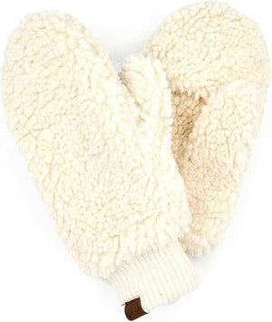 Ivory Sherpa Mittens