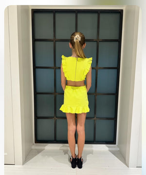 Neon Yellow Ruffle Cut Out Open Back Dress