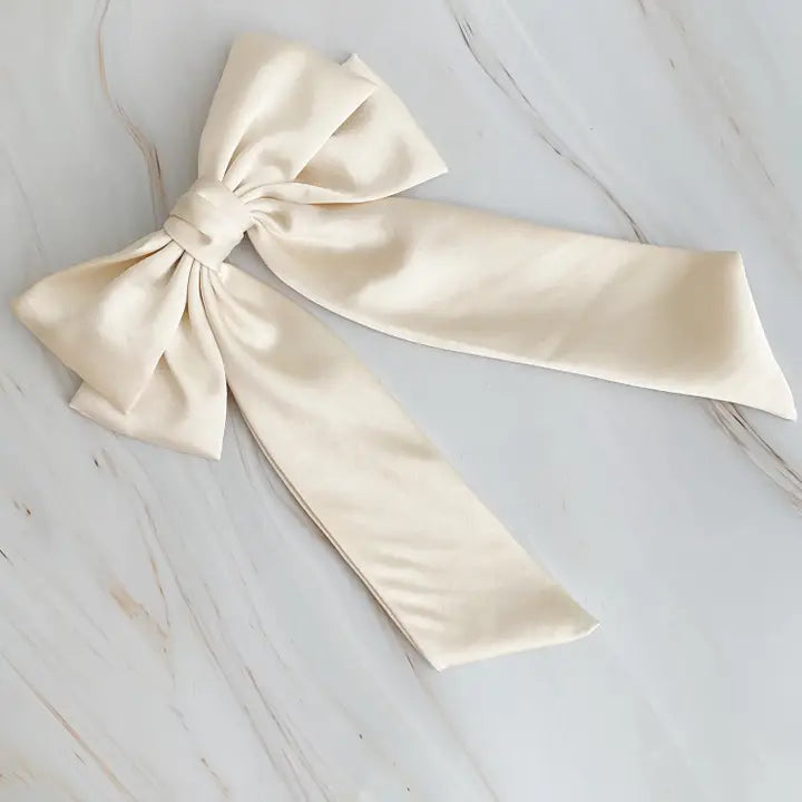 Cream Doubled Satin Bow Hair Clip