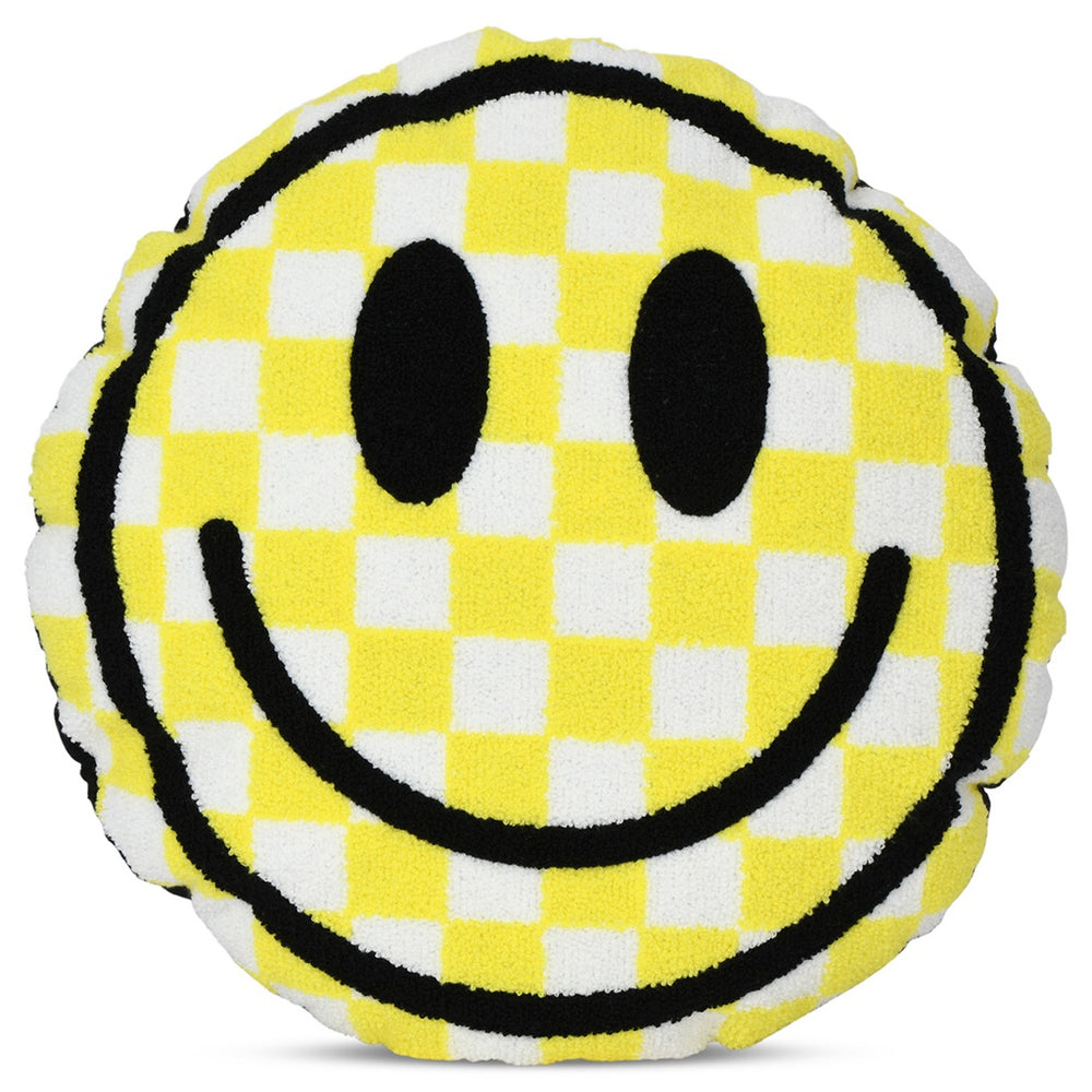 Yellow Checkerboard Smile Chenille Pillow