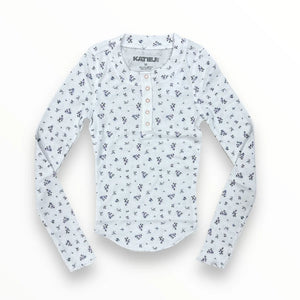 Winter White Ditsy Floral Henley Thermal Top