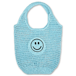 Blue Smiley Face Straw Bag