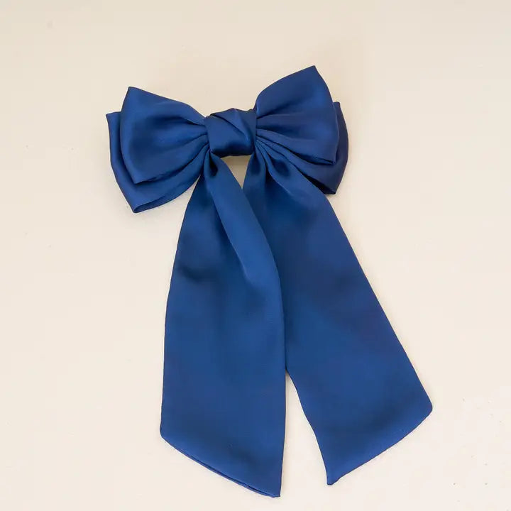 Navy Satin Hair Bow