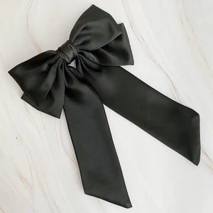 Black Doubled Satin Bow Hair Clip