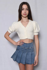 White Mara Puff Short Sleeve Cardigan