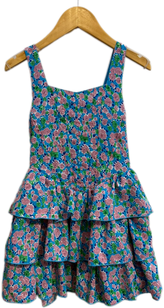 Flowers By Zoe Blue & Pink Flower Corset Ruffle Dress