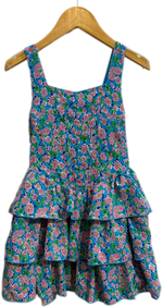 Flowers By Zoe Blue & Pink Flower Corset Ruffle Dress