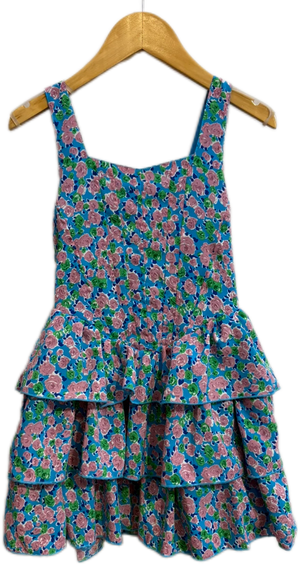 Flowers By Zoe Blue & Pink Flower Corset Ruffle Dress