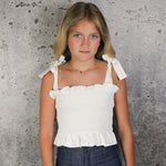 White Back Bow Tie Sleeve Top