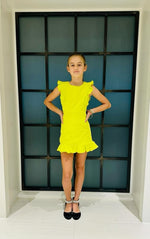 Neon Yellow Ruffle Cut Out Open Back Dress